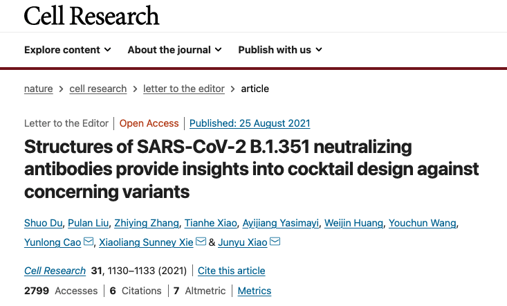 Cell Research Structures Of Sars Cov 2 B1351 Neutralizing Antibodies Provide Insights Into